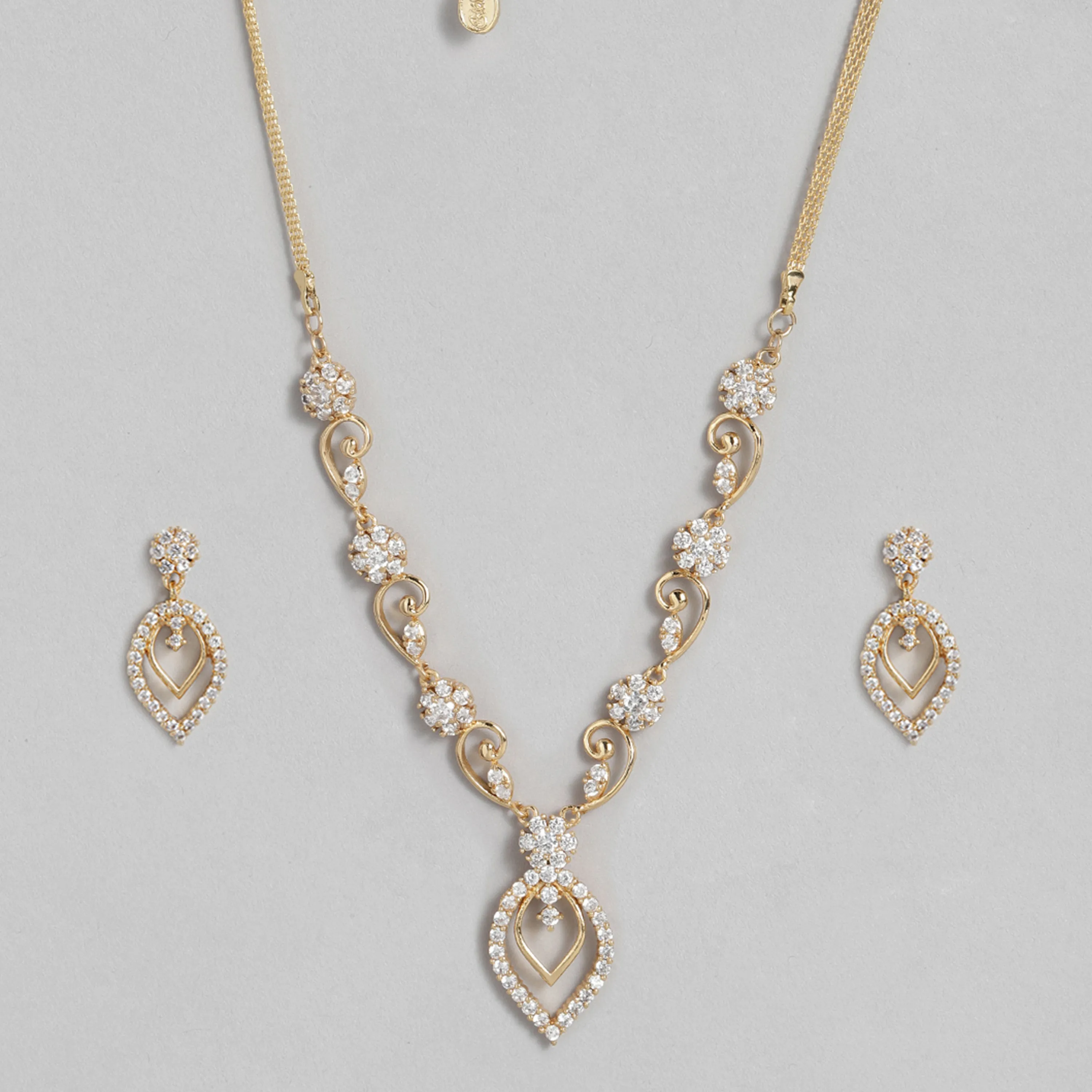 Estele Gold Plated American Diamond CZ Freesia Necklace Set for Women