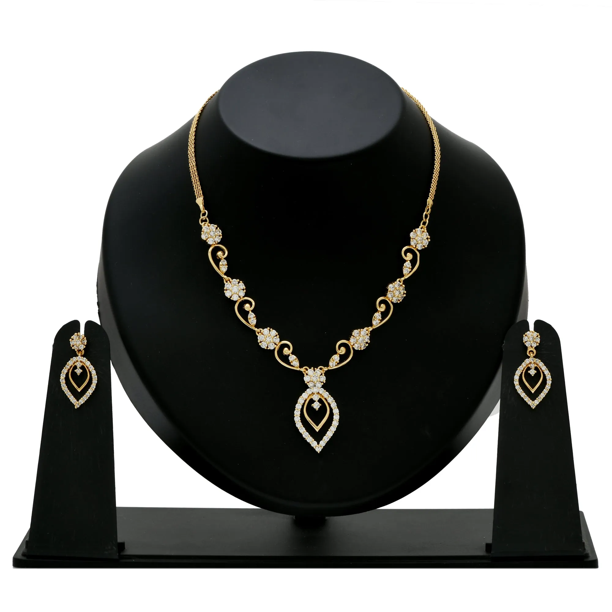 Estele Gold Plated American Diamond CZ Freesia Necklace Set for Women