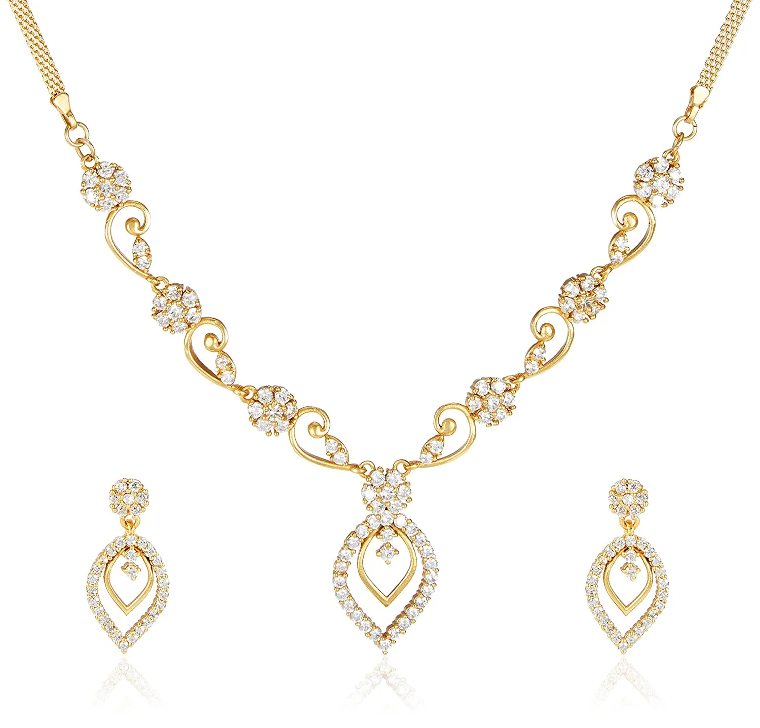 Estele Gold Plated American Diamond CZ Freesia Necklace Set for Women