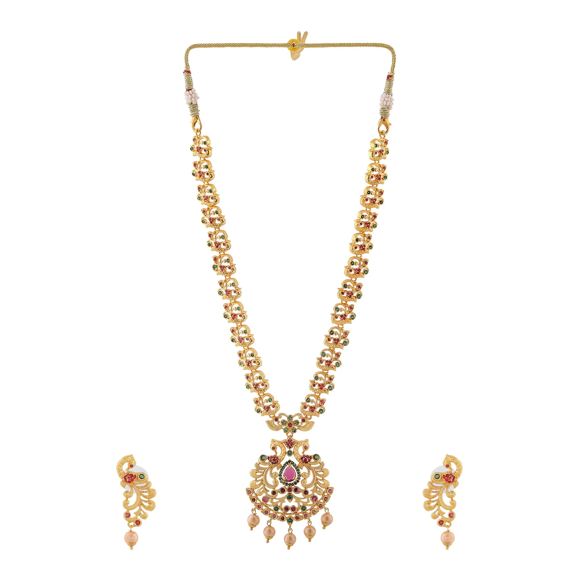 Estele Gold Plated CZ Beautiful Peacock Designer Bridal Necklace Set for Women