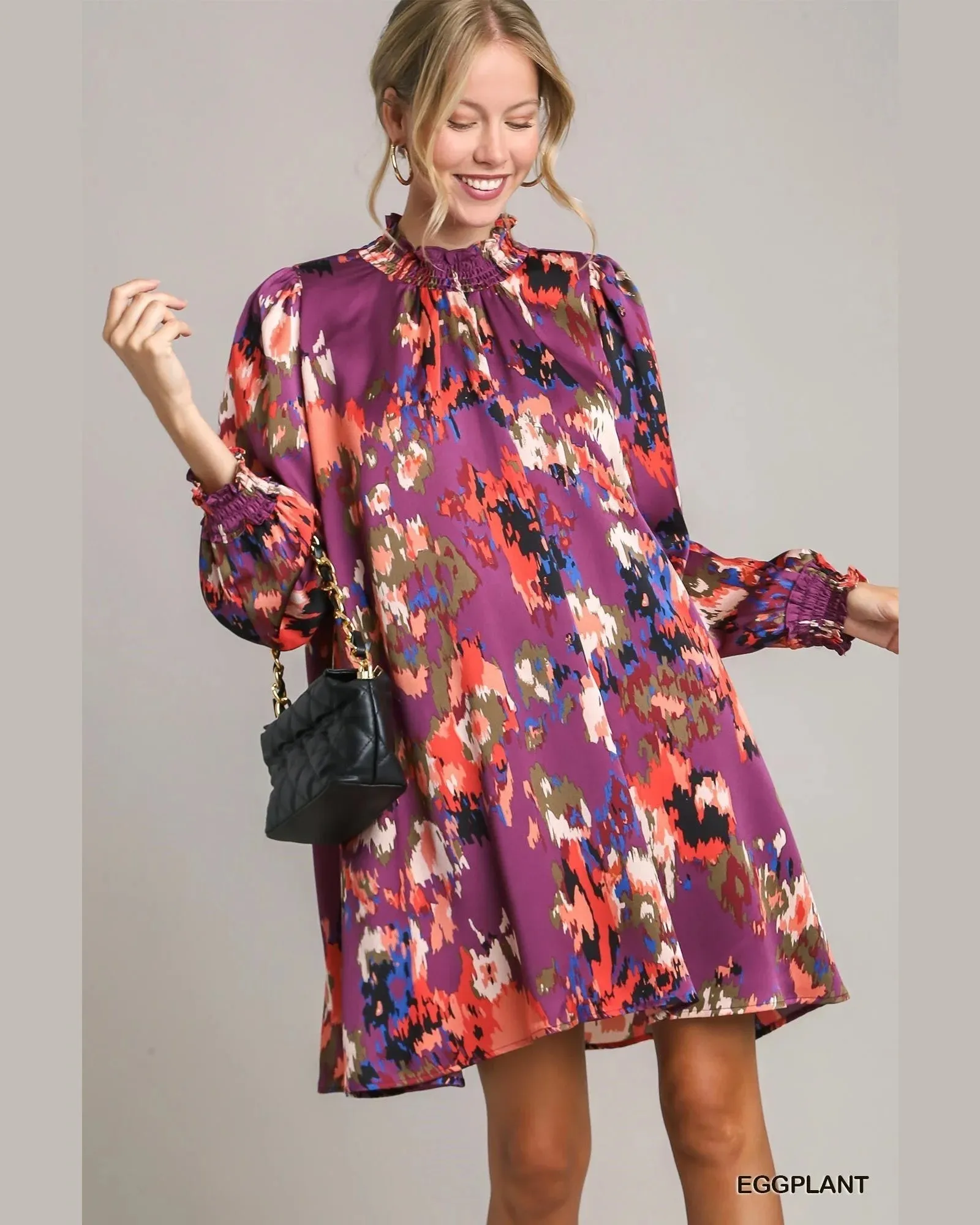 Floral Printed Satin Dress