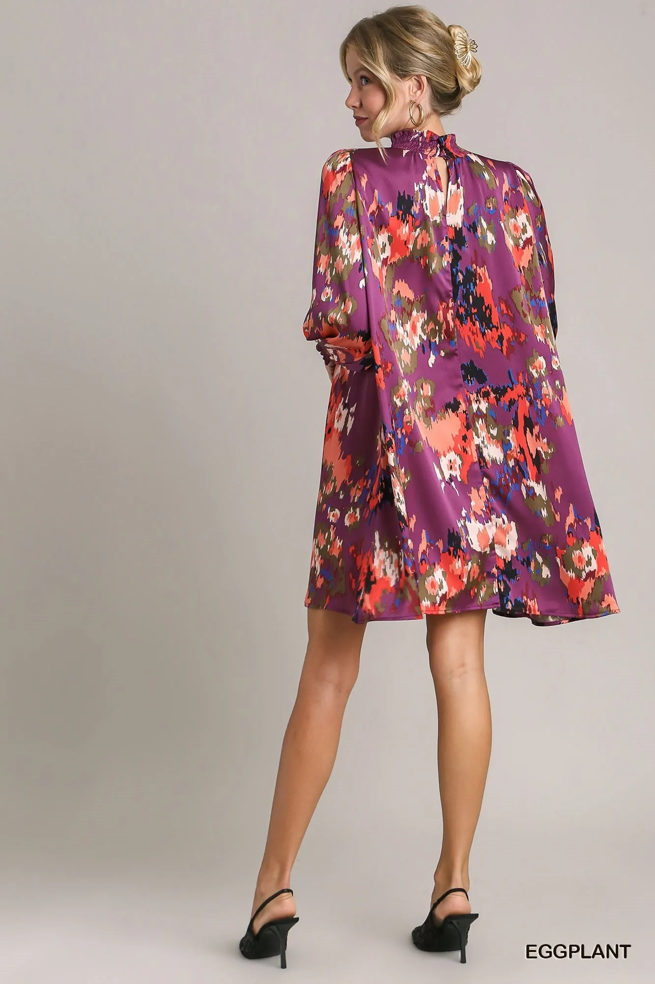 Floral Printed Satin Dress