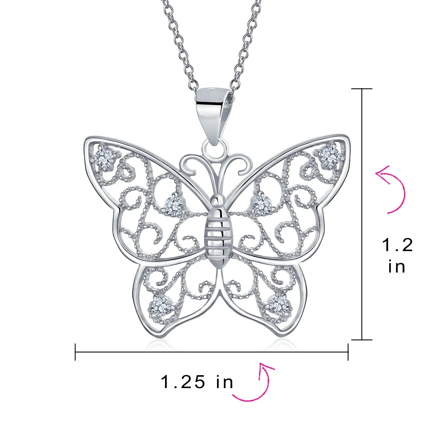 Garden Dangling Butterfly Necklace Pendant Two Tone  Rose Gold Plated Silver