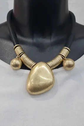 Gold Beaded Rock Pendant Necklace