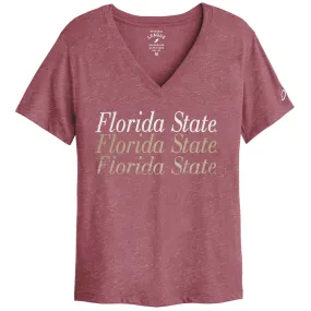 League Women's Repeat Florida State Design Short Sleeve Tri-blend V-neck T-shirt - Heathered Garnet