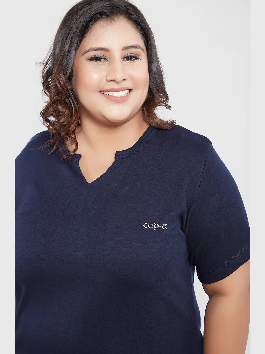 Long Line Navy Top For Women -Plus Sizes