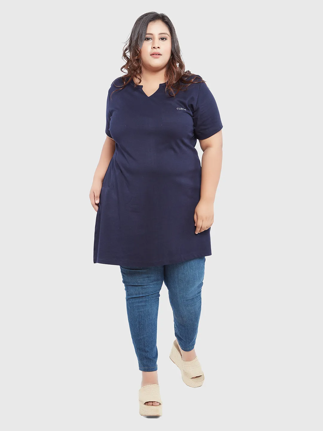 Long Line Navy Top For Women -Plus Sizes