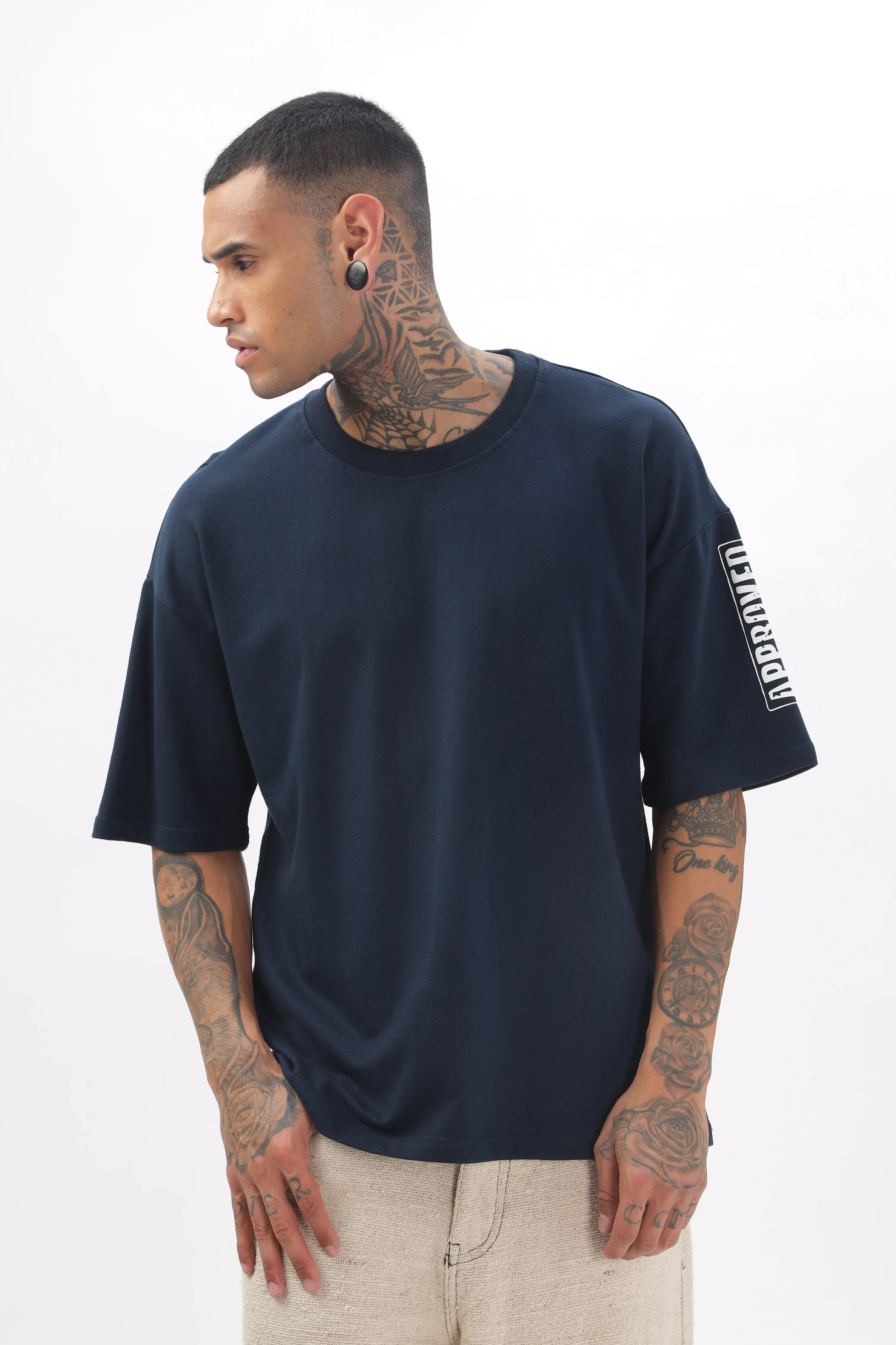 Madras Unisex Navy Blue Drop-Shoulder T-Shirt