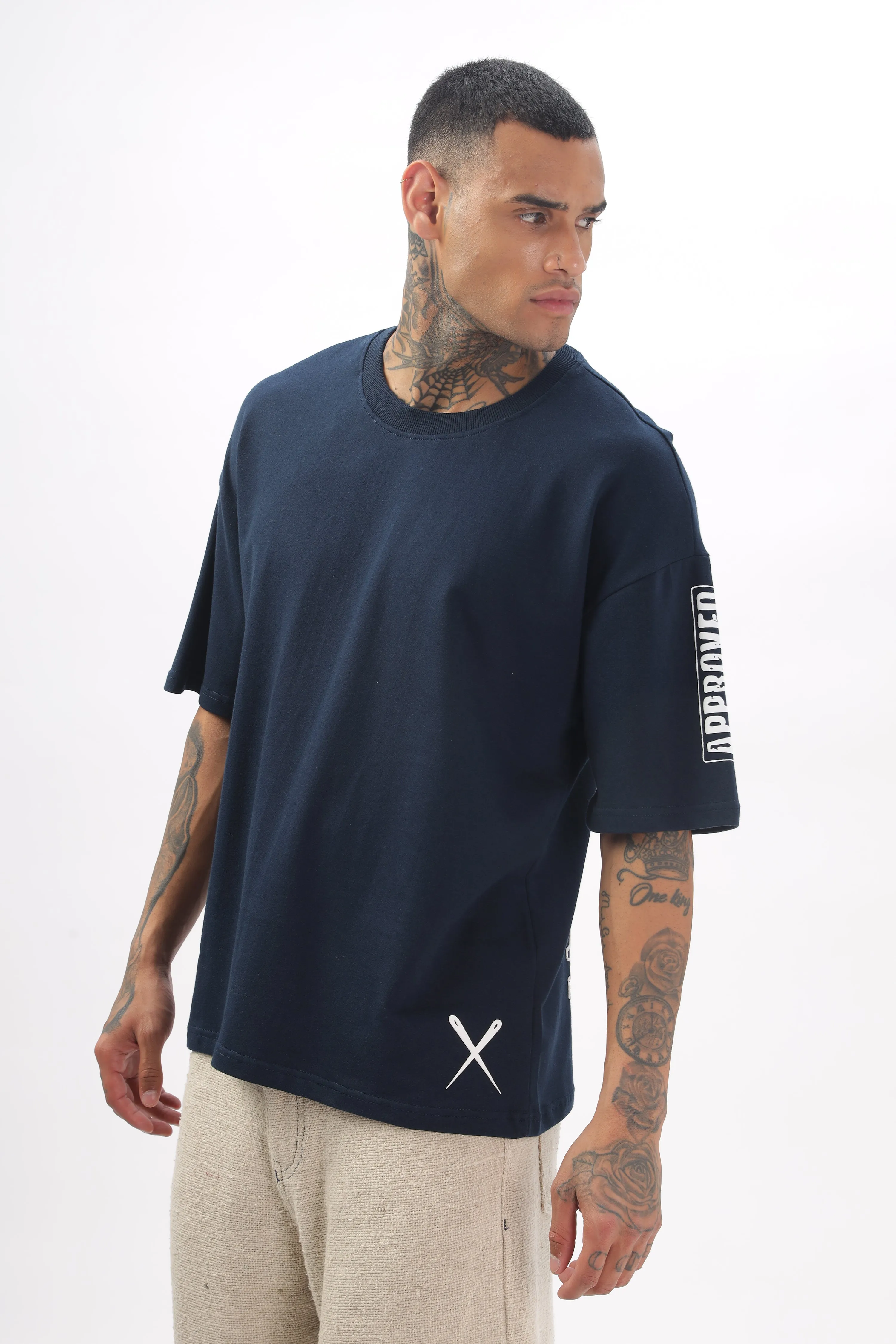 Madras Unisex Navy Blue Drop-Shoulder T-Shirt