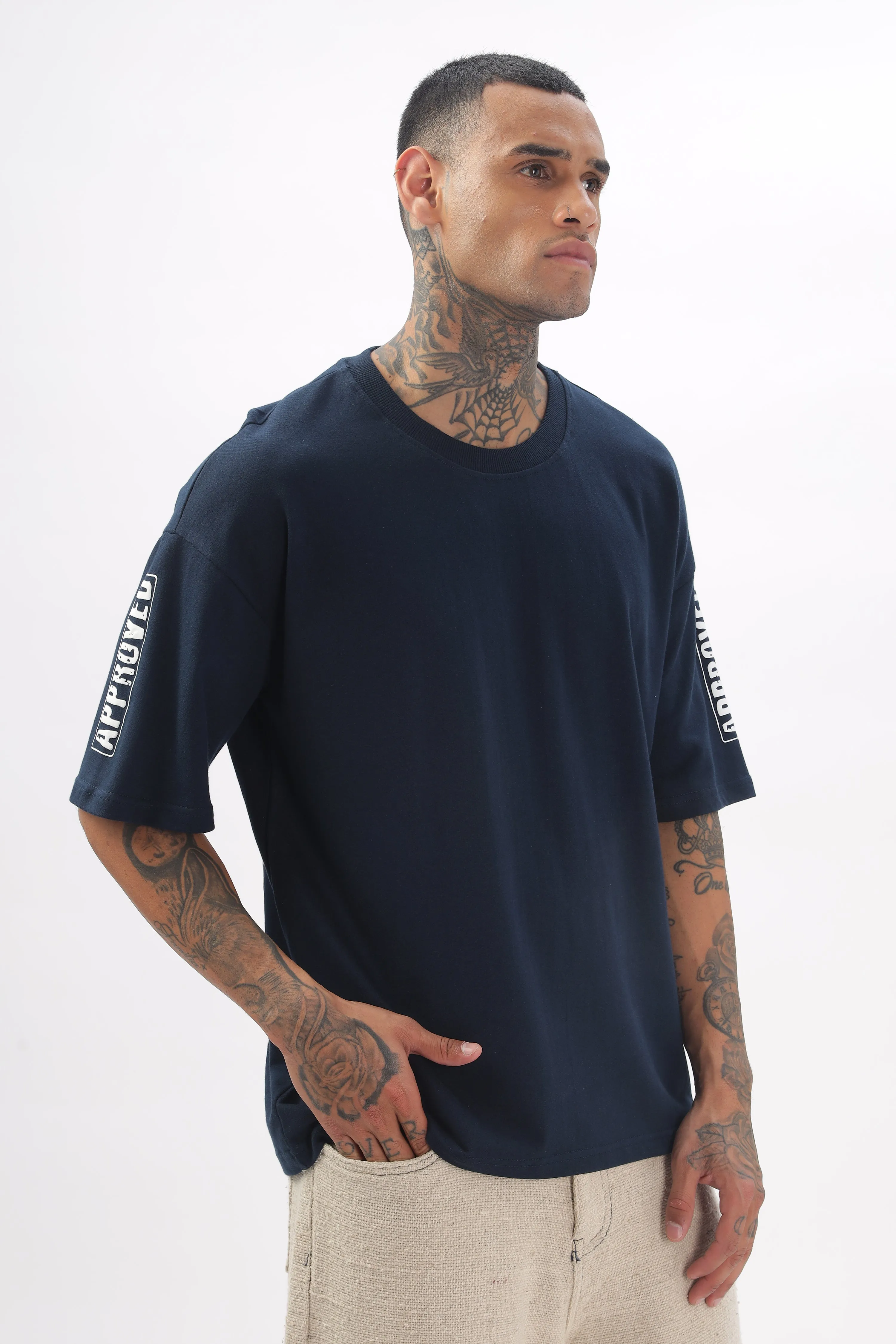 Madras Unisex Navy Blue Drop-Shoulder T-Shirt