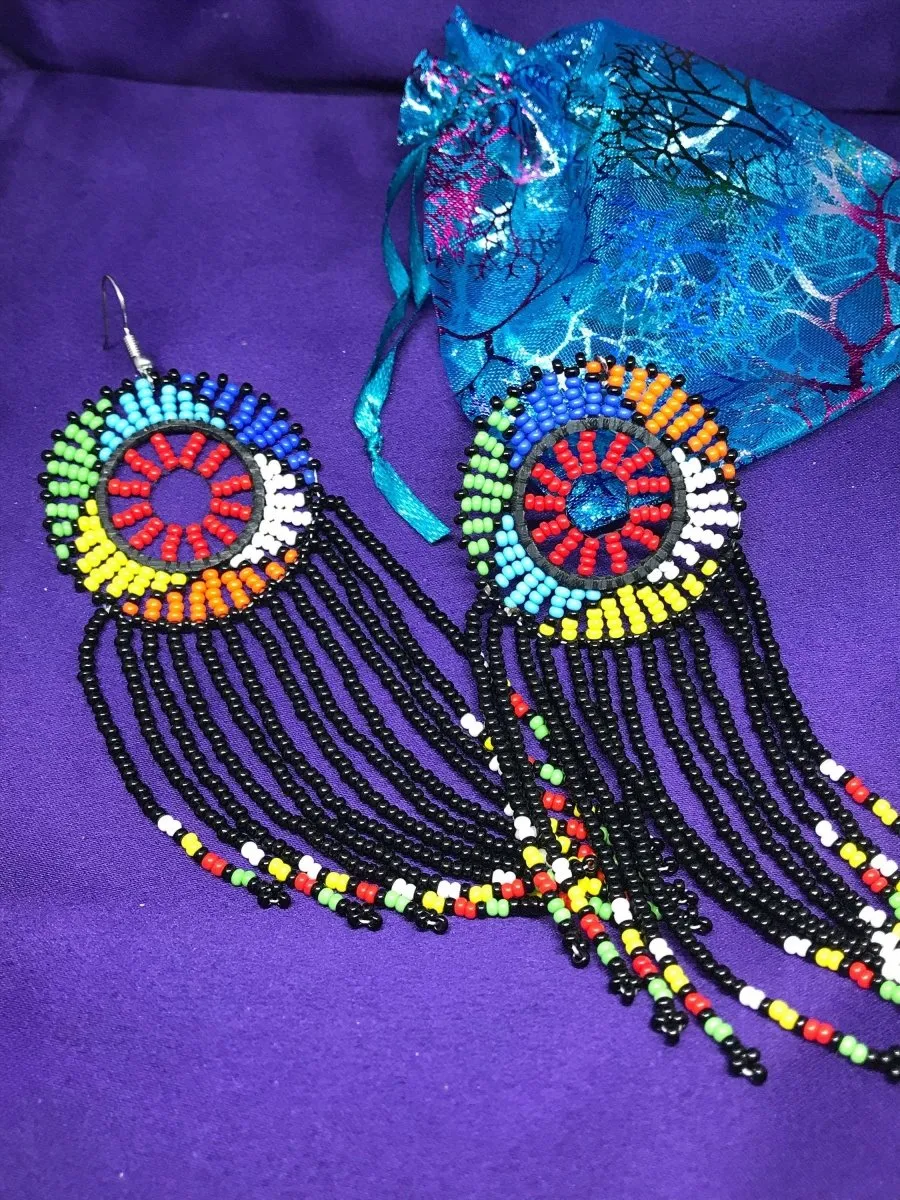 Masai Beaded Earrings in Blue and Black