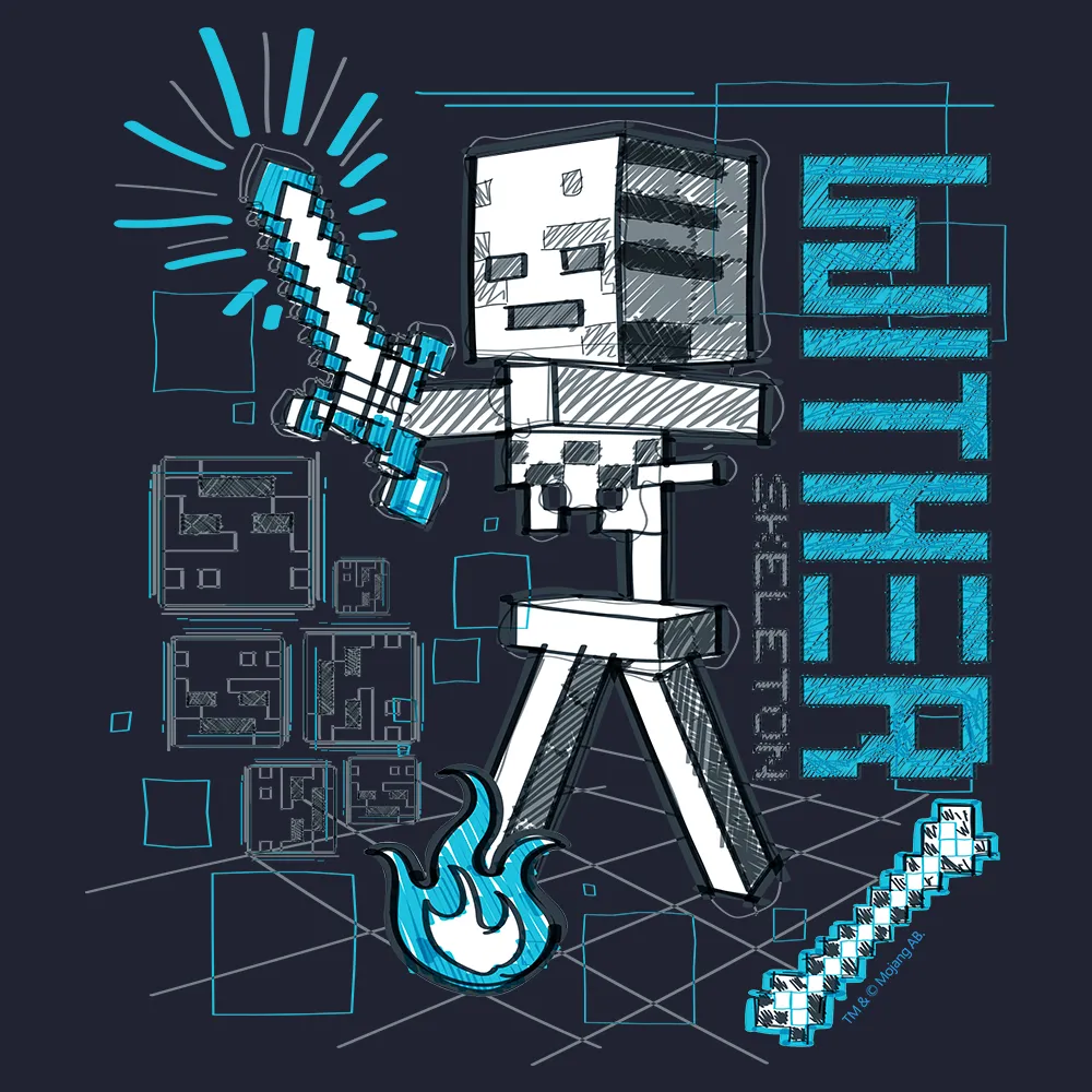 Minecraft Acid Sketch Wither Skeleton Adult Short Sleeve T-Shirt