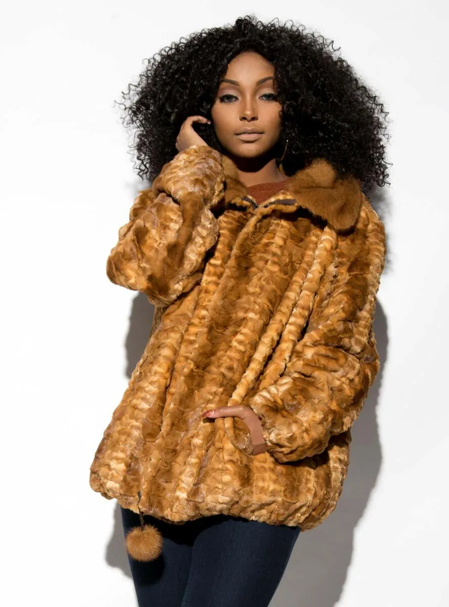 Mink Fur Bomber Jacket with Full Skin Mink Fur Collar