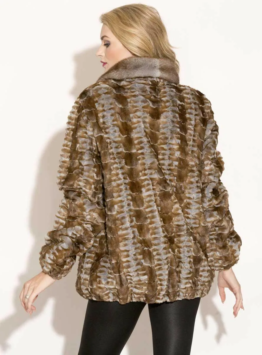 Mink Fur Bomber Jacket with Full Skin Mink Fur Collar