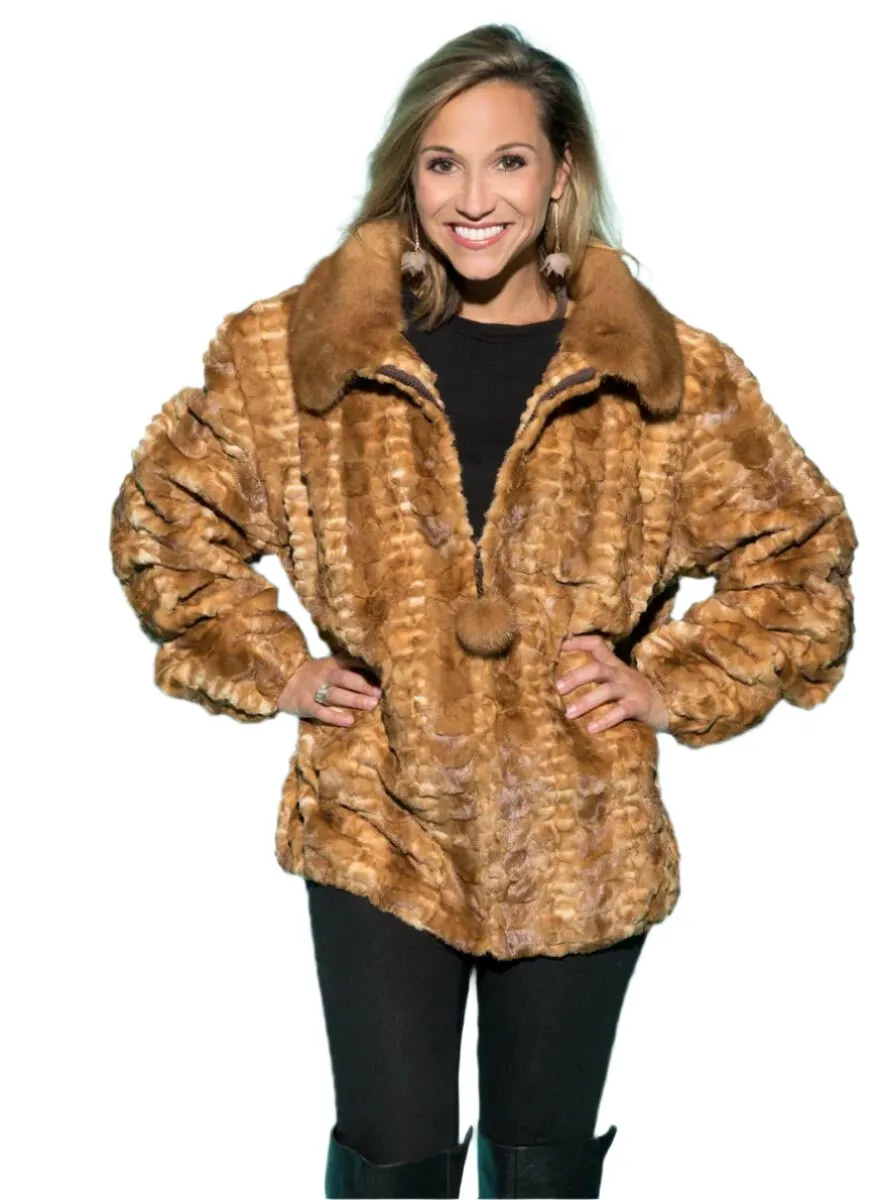 Mink Fur Bomber Jacket with Full Skin Mink Fur Collar