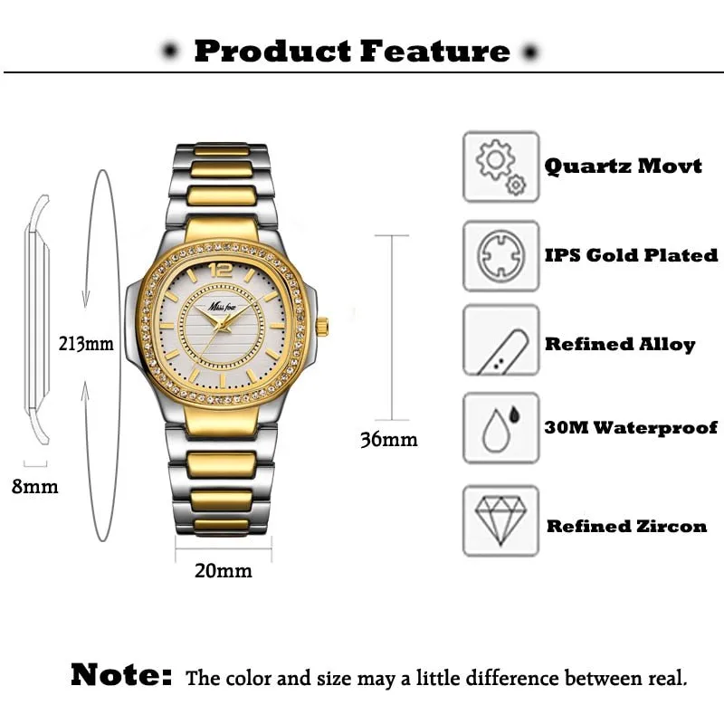 Missfox 2549 Women Watches Women Fashion Watch Geneva Designer Ladies Watch Luxury Brand Diamond Quartz Gold Wrist Watch Gifts For Women