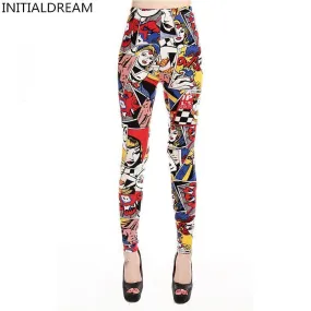 New High Waist Cartoon comic beauty Print Trousers Soft Female Casual Sexy Elastic Pant