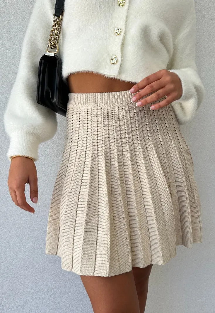 Penny Pleated Skirt Beige