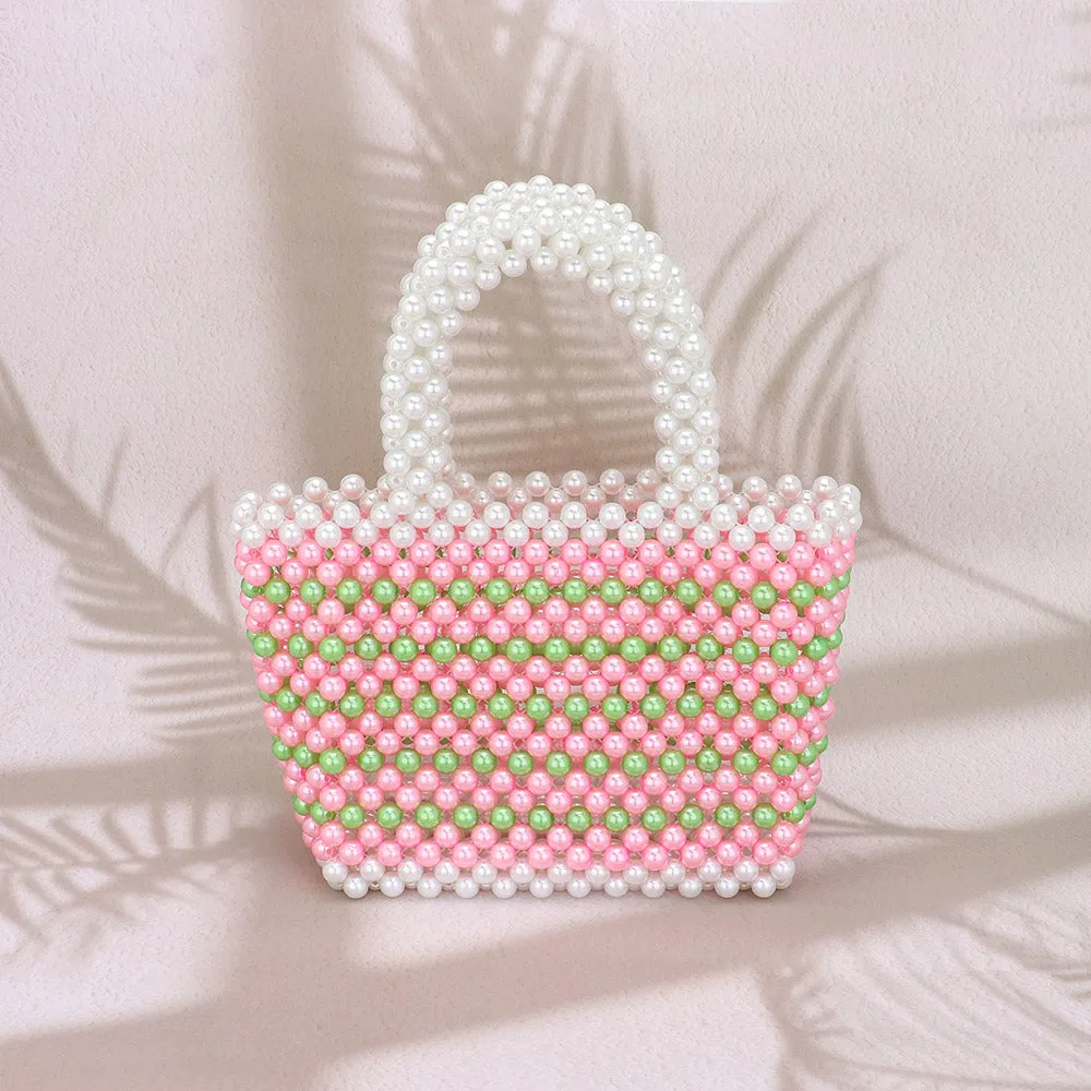 Pink and Green Pearl Tote Bag for Women