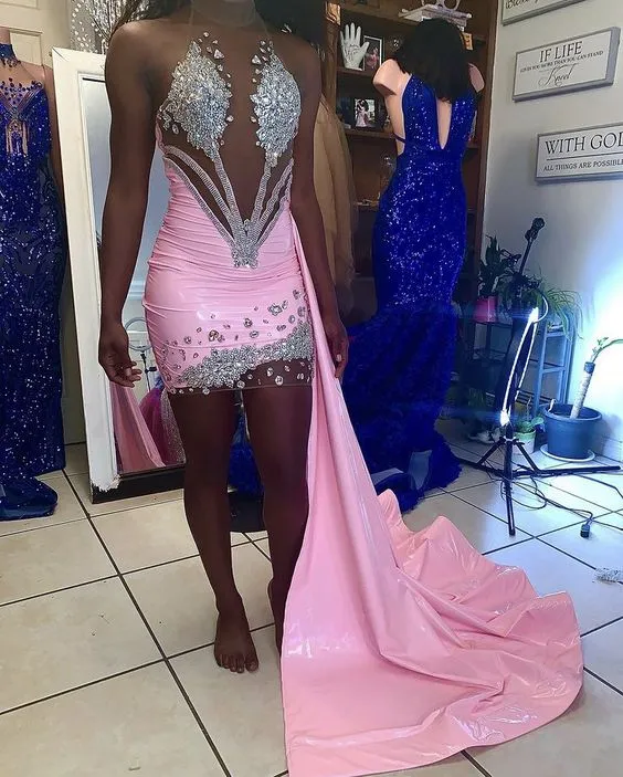 Pink short prom dresses, beaded prom dresses, custom make party dresses    S1533