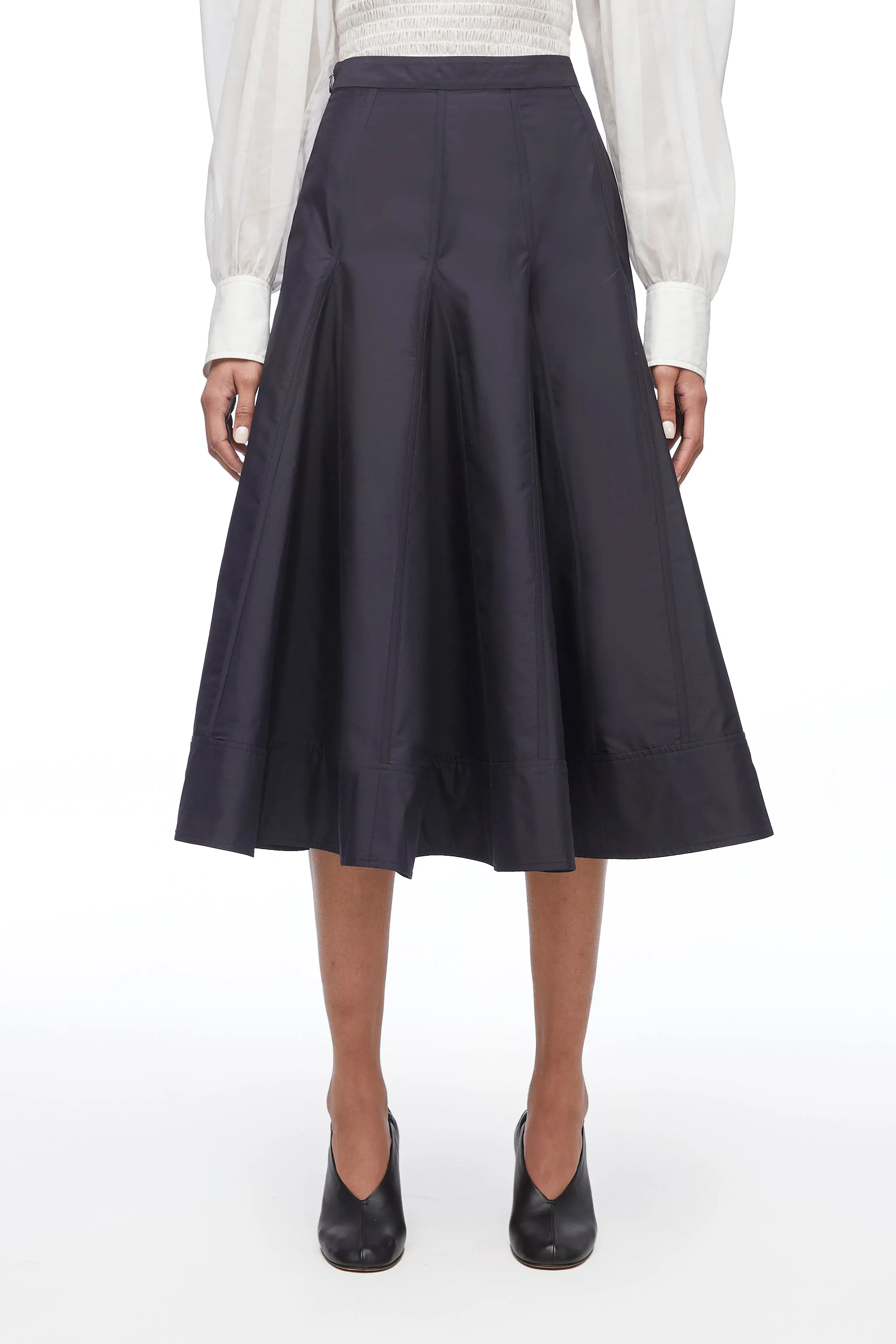 Pleated Godet Midi Skirt