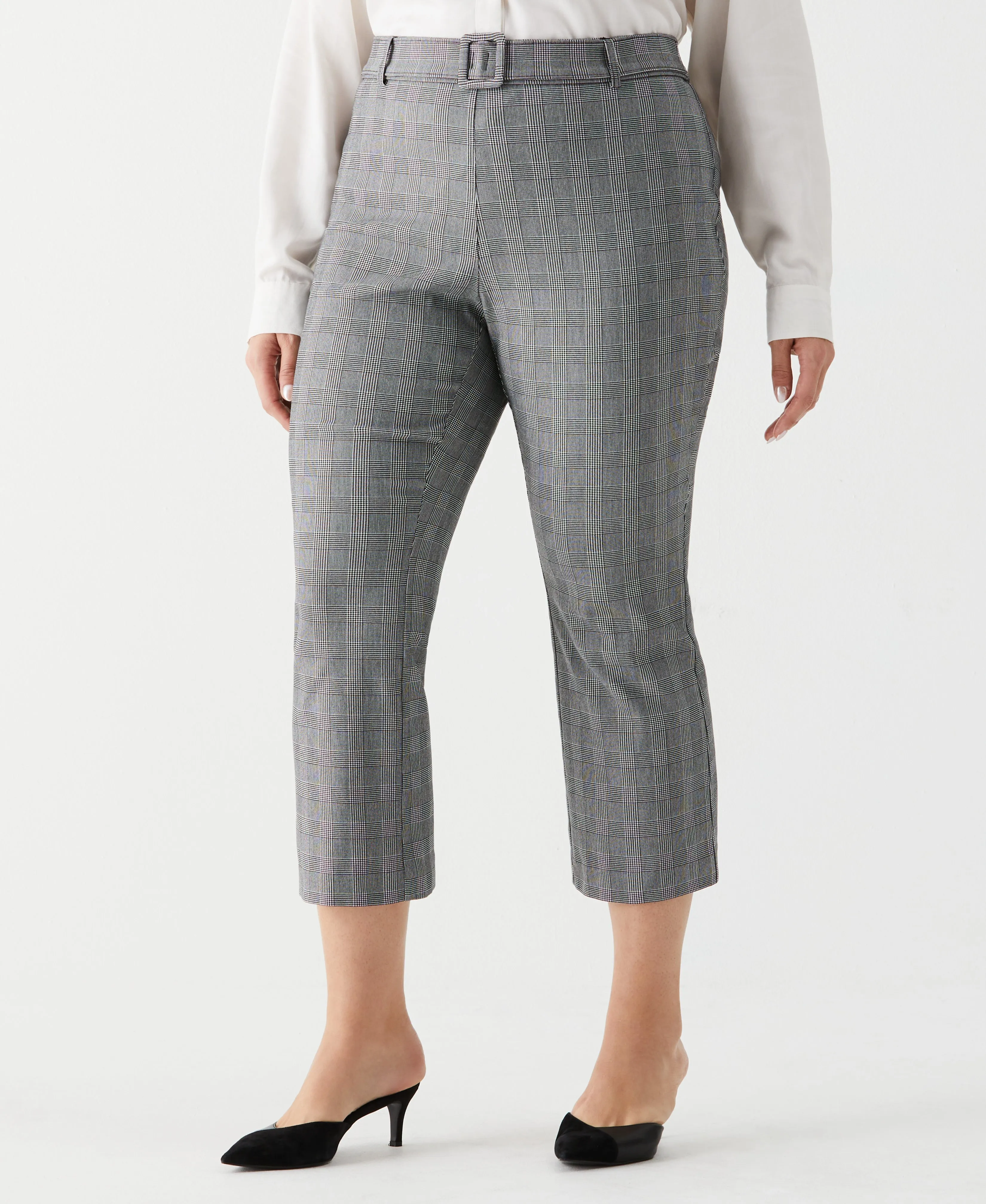 Plus Size Plaid Crop Boot Cut Pant with Belt