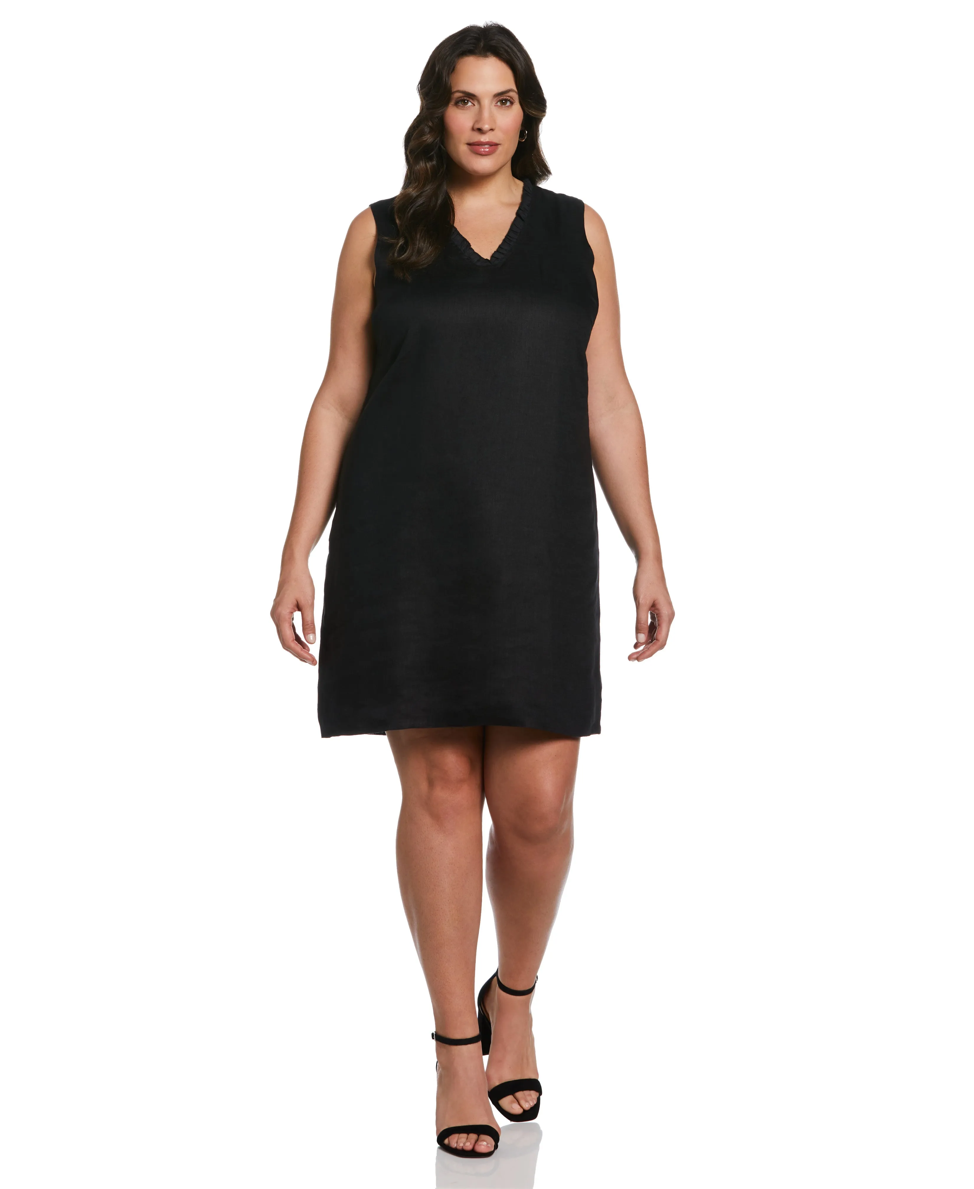 Plus Size Ruffle Neck Linen Dress