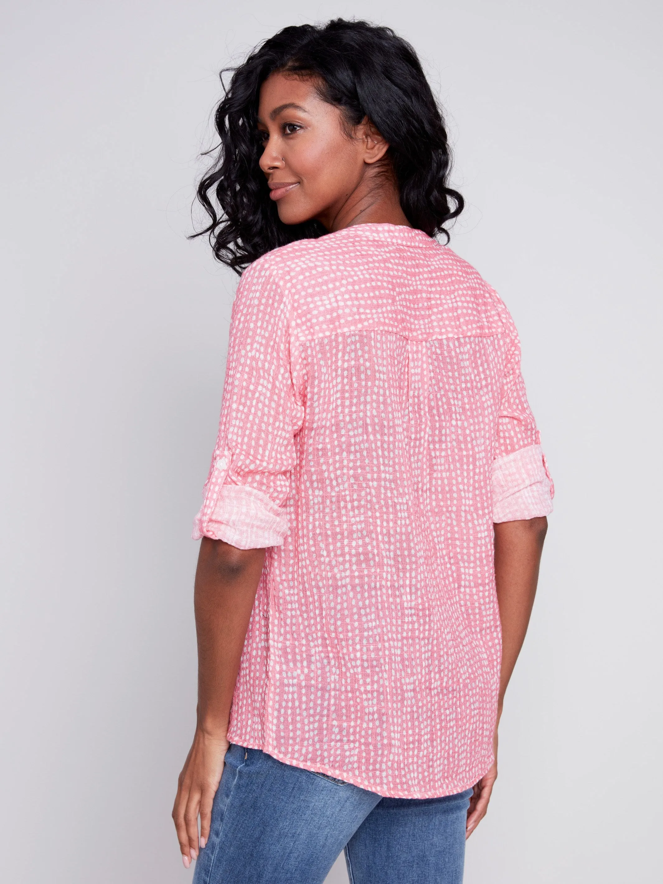 Printed Cotton Gauze Blouse - Flamingo