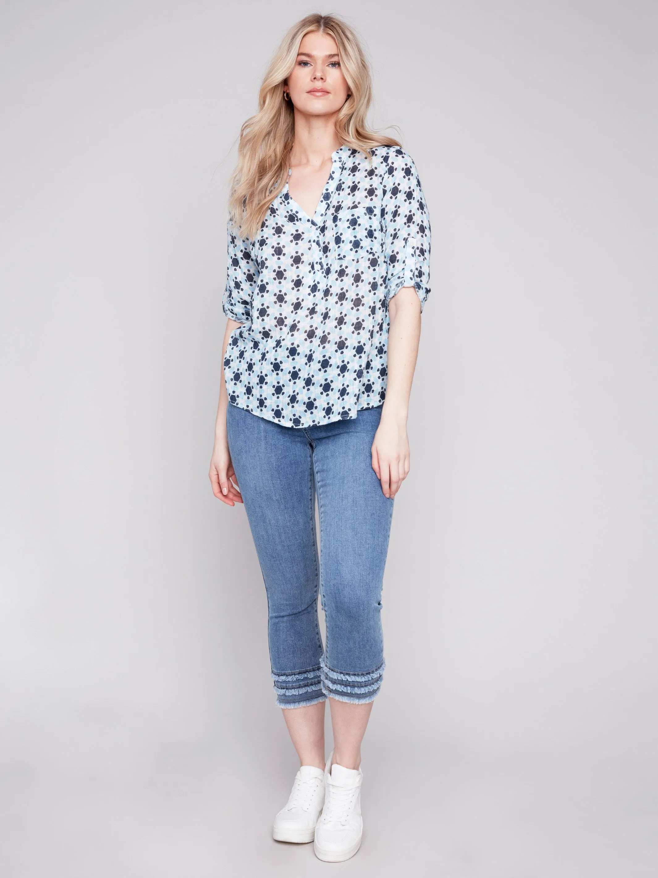 Printed Cotton Gauze Blouse - Geo