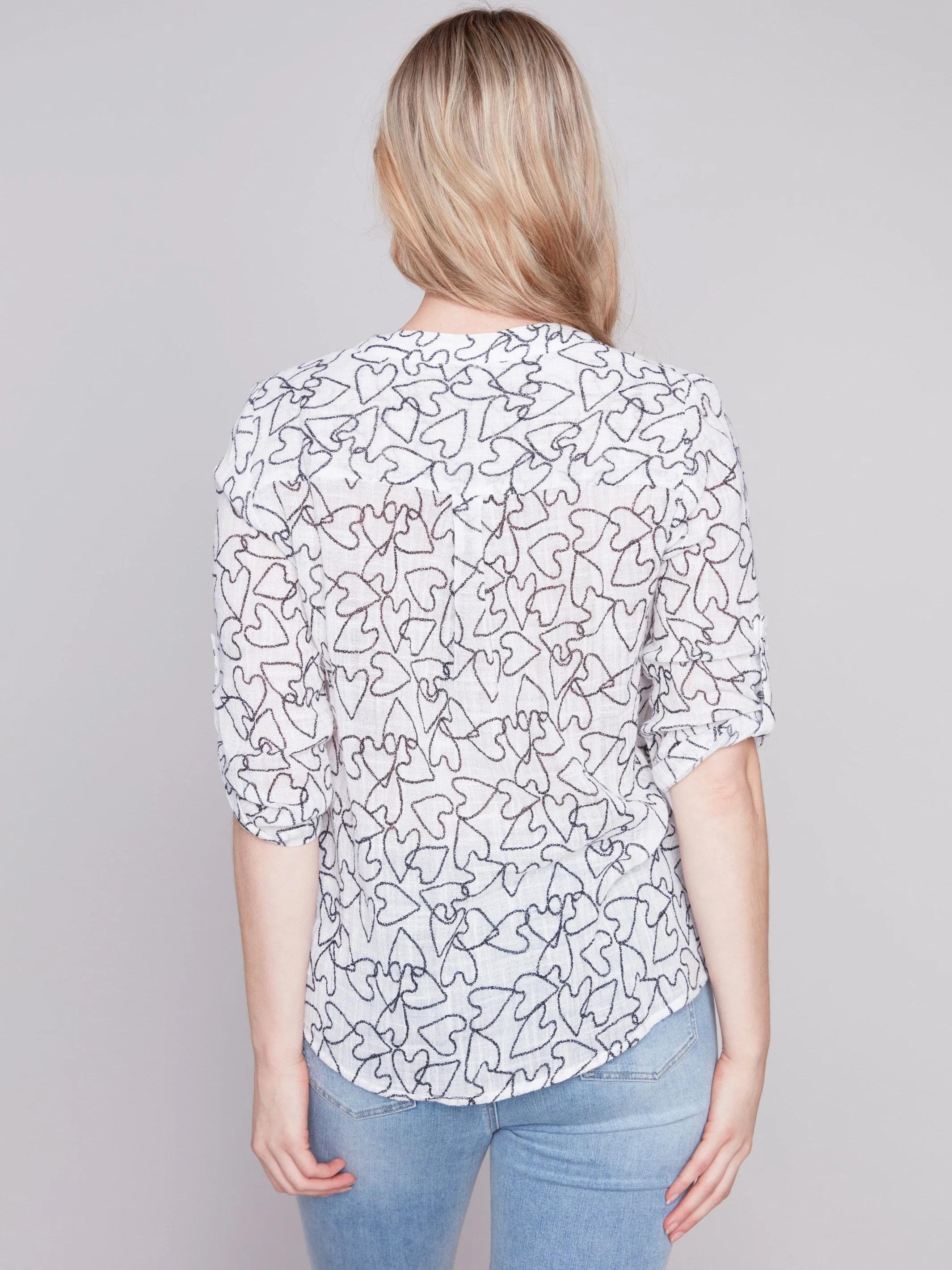 Printed Cotton Gauze Blouse - Hearts