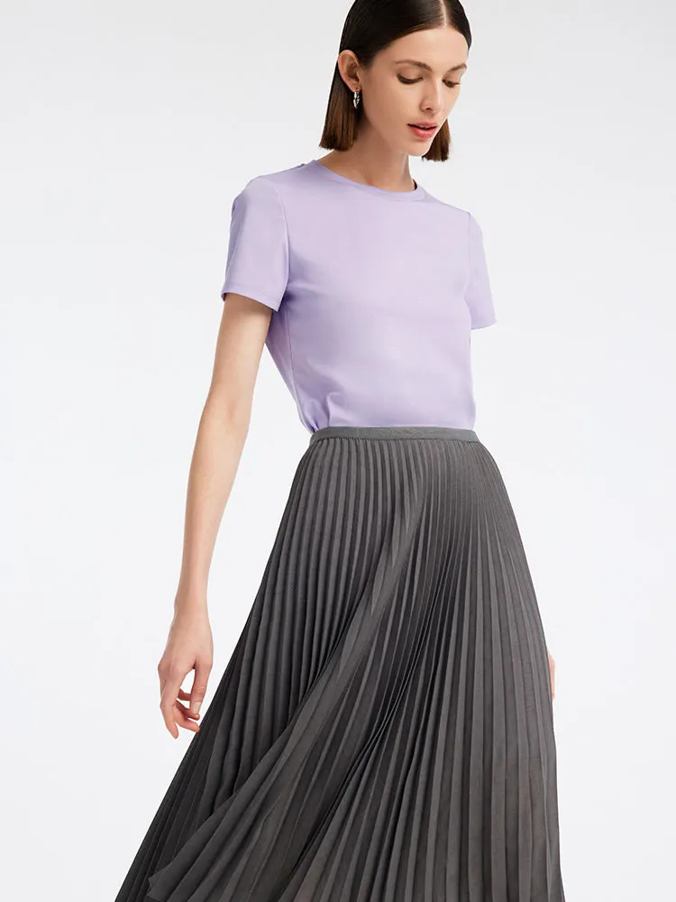 Purple T-shirt Dress And Grey Pleated Skirt Two-Piece Set