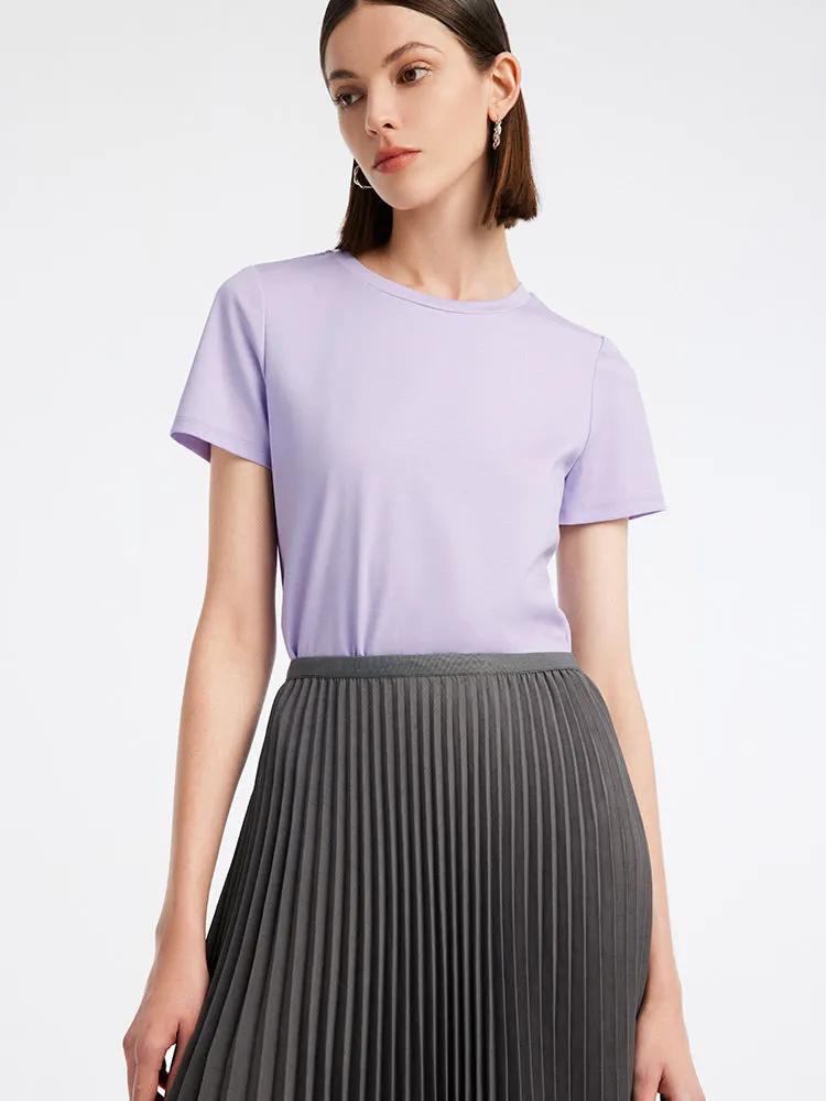 Purple T-shirt Dress And Grey Pleated Skirt Two-Piece Set