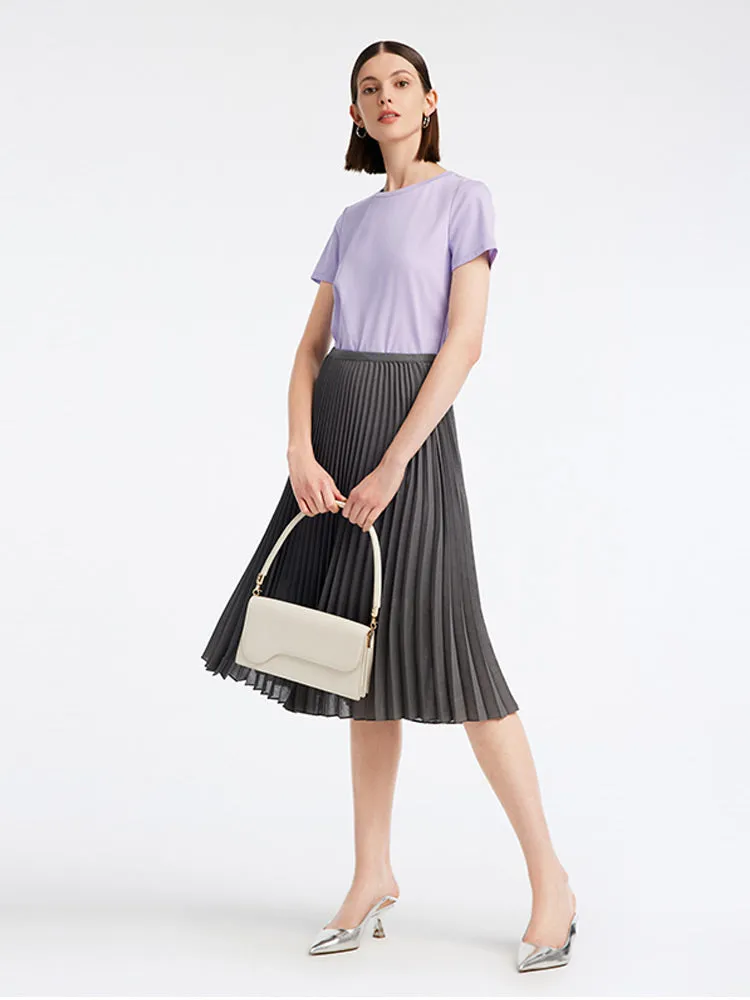 Purple T-shirt Dress And Grey Pleated Skirt Two-Piece Set