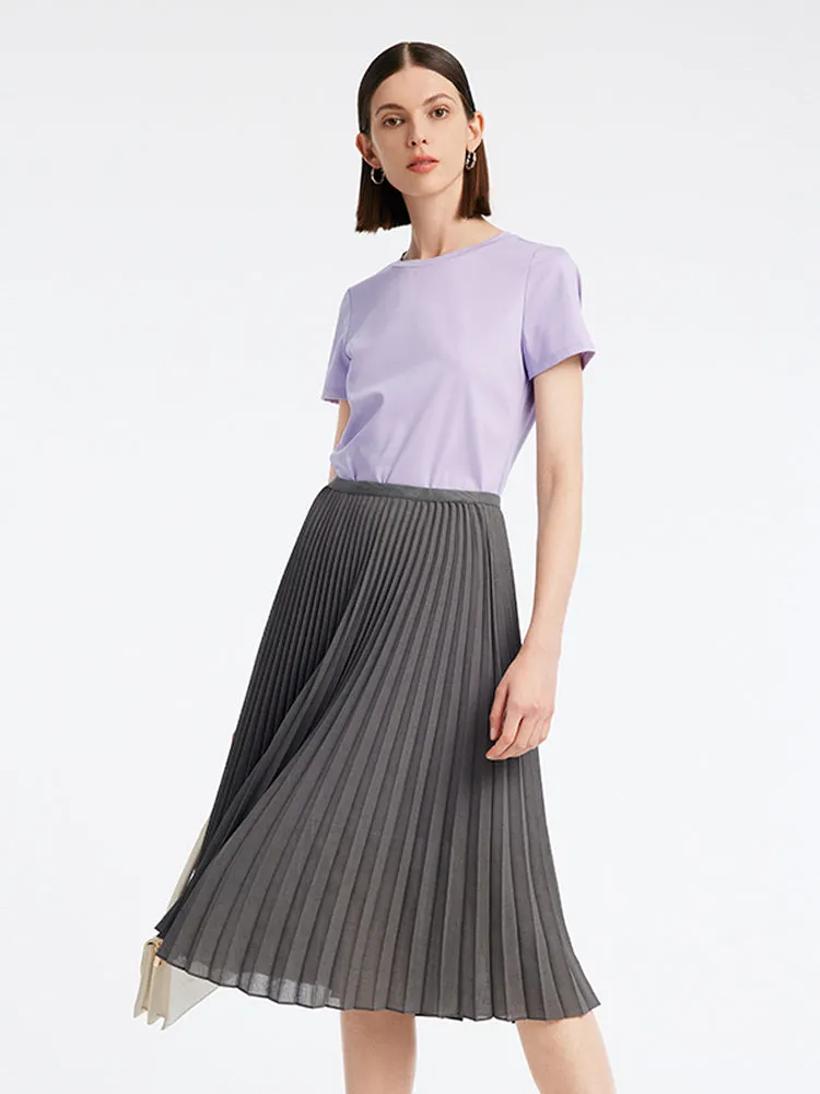 Purple T-shirt Dress And Grey Pleated Skirt Two-Piece Set