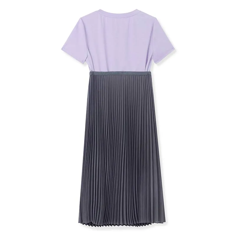 Purple T-shirt Dress And Grey Pleated Skirt Two-Piece Set