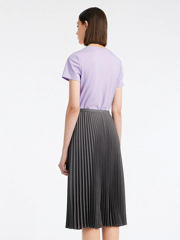 Purple T-shirt Dress And Grey Pleated Skirt Two-Piece Set