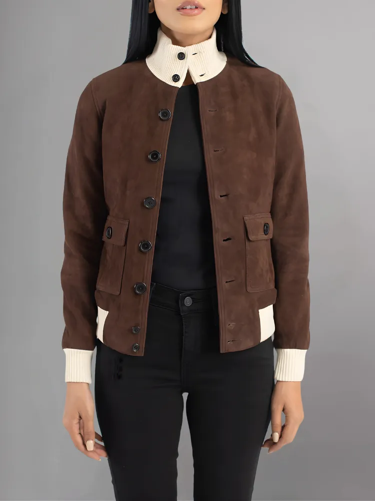 Real Suede Cropped Shearling Jacket For Women