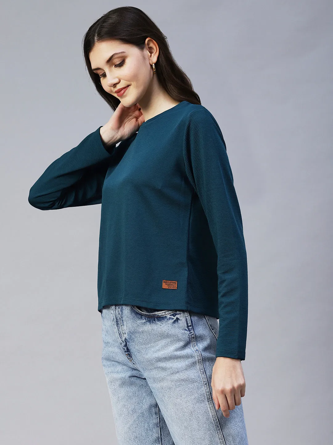 Round Neck Full Sleeves Poly Corduroy Top