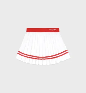 Serif Logo Pleated Skirt - White/Sports Red