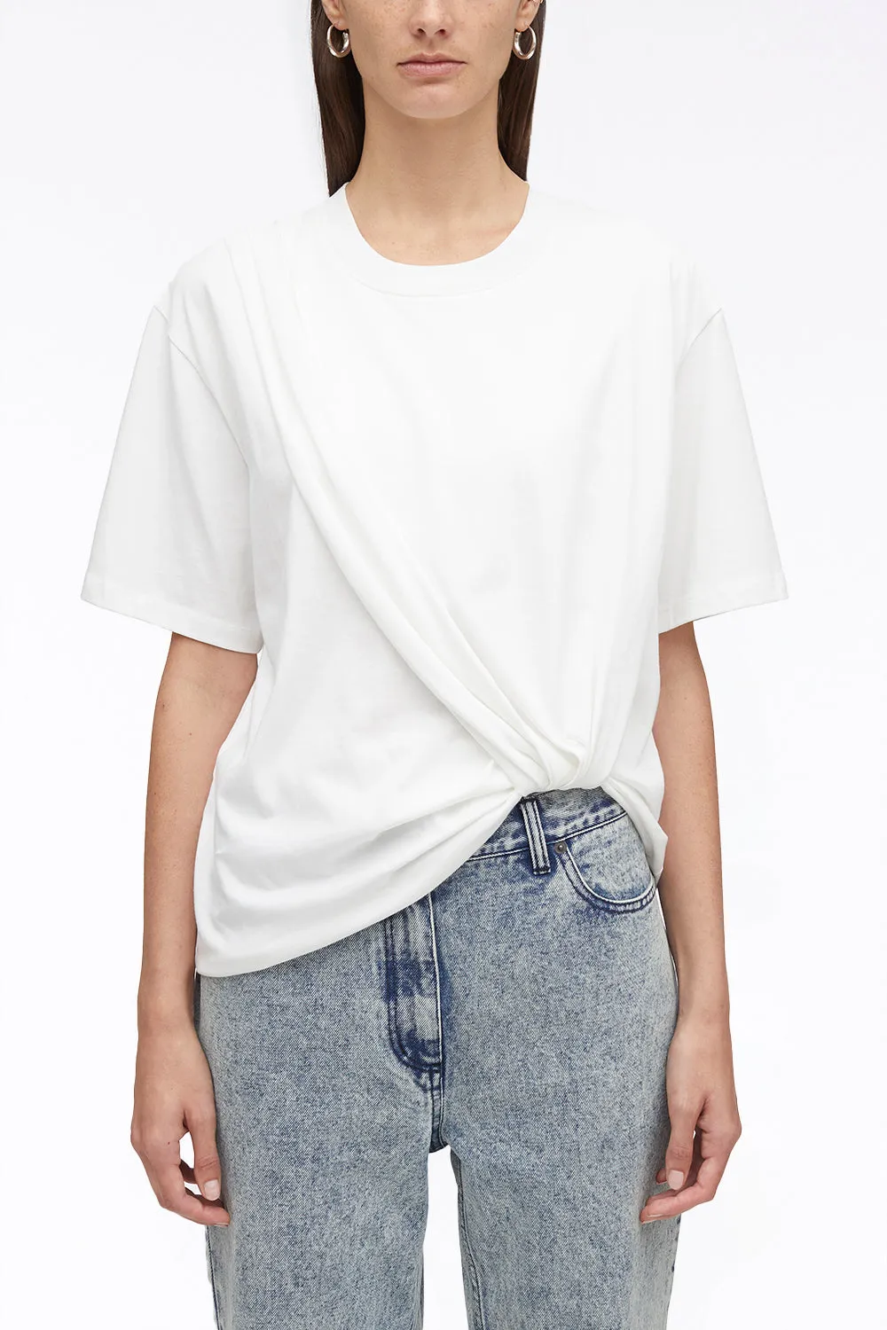 Short Sleeve Draped Cotton Jersey T-Shirt