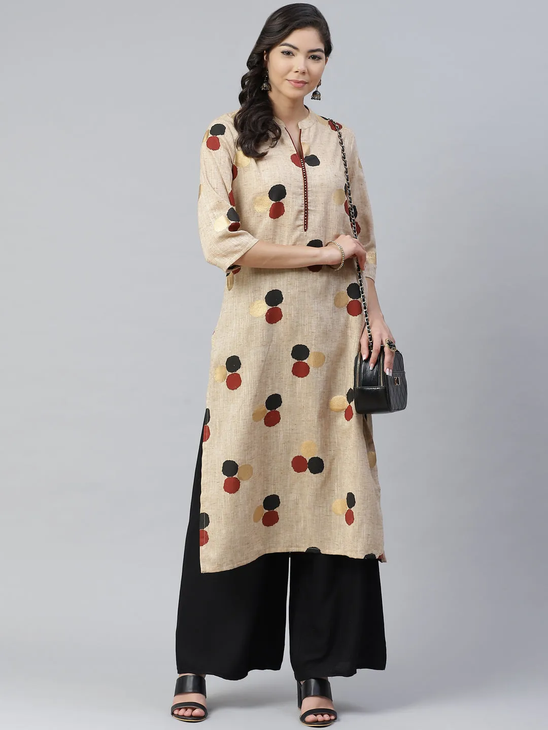 Women Beige Traditional Printed Kurta