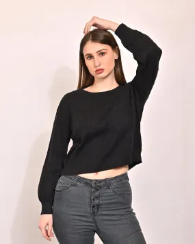 Women Black Acrylic Crop Sweater