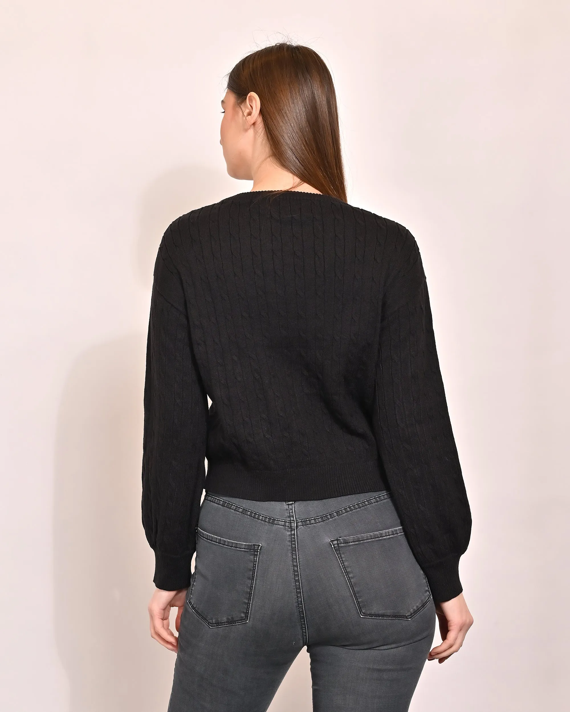 Women Black Acrylic Crop Sweater