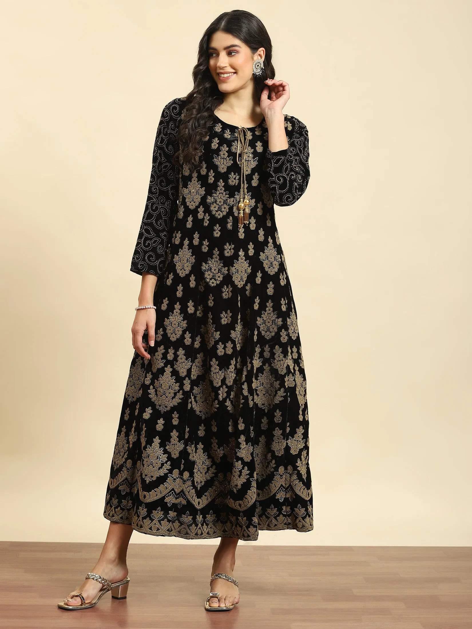 Women Black Ornamental Print Dress