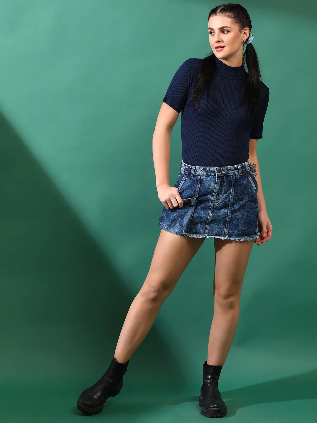 Women Denim Dark Blue Skirt