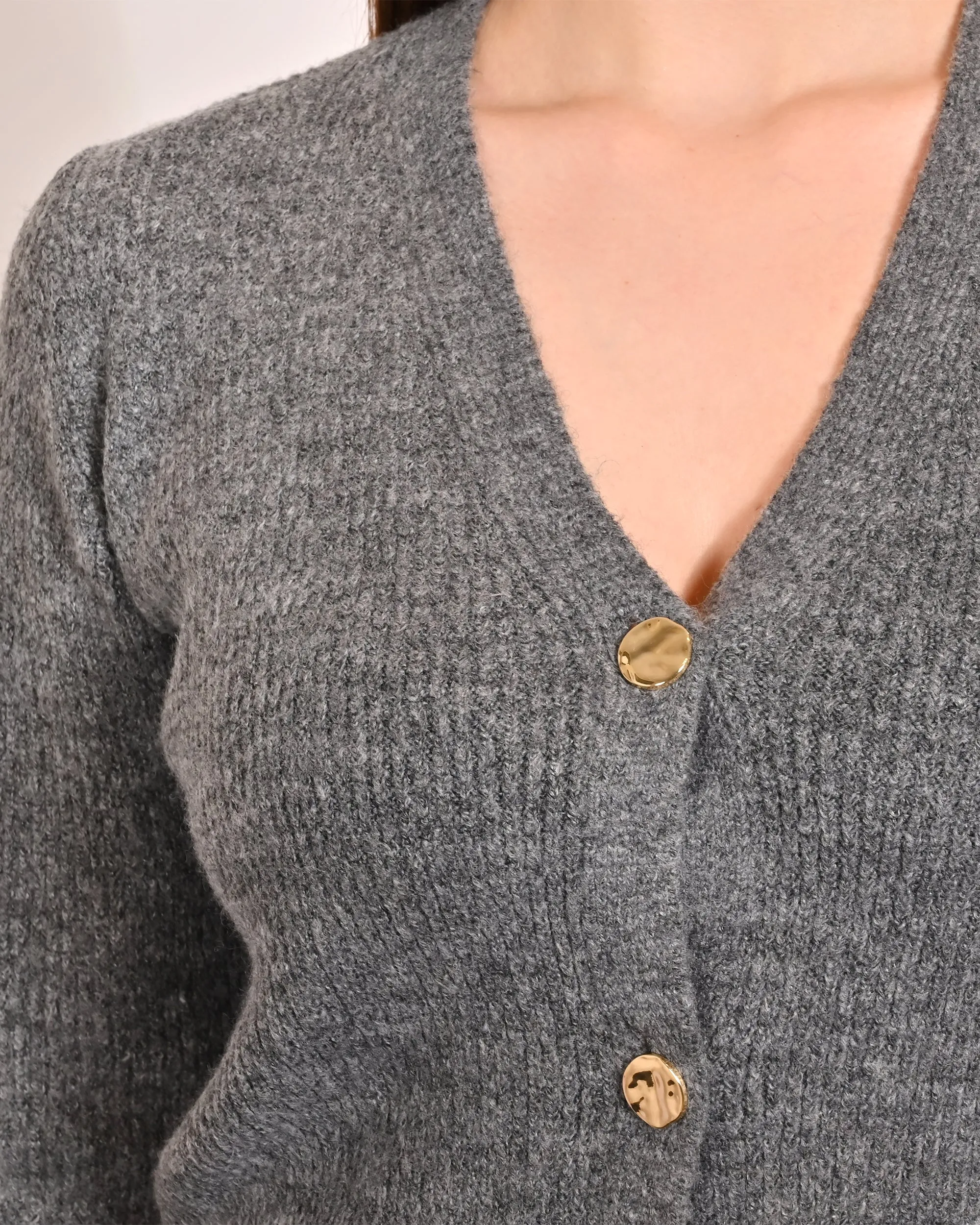 Women Grey V Neck Cardigan