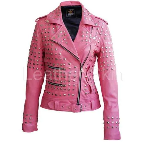 Women Pink Leather Jacket