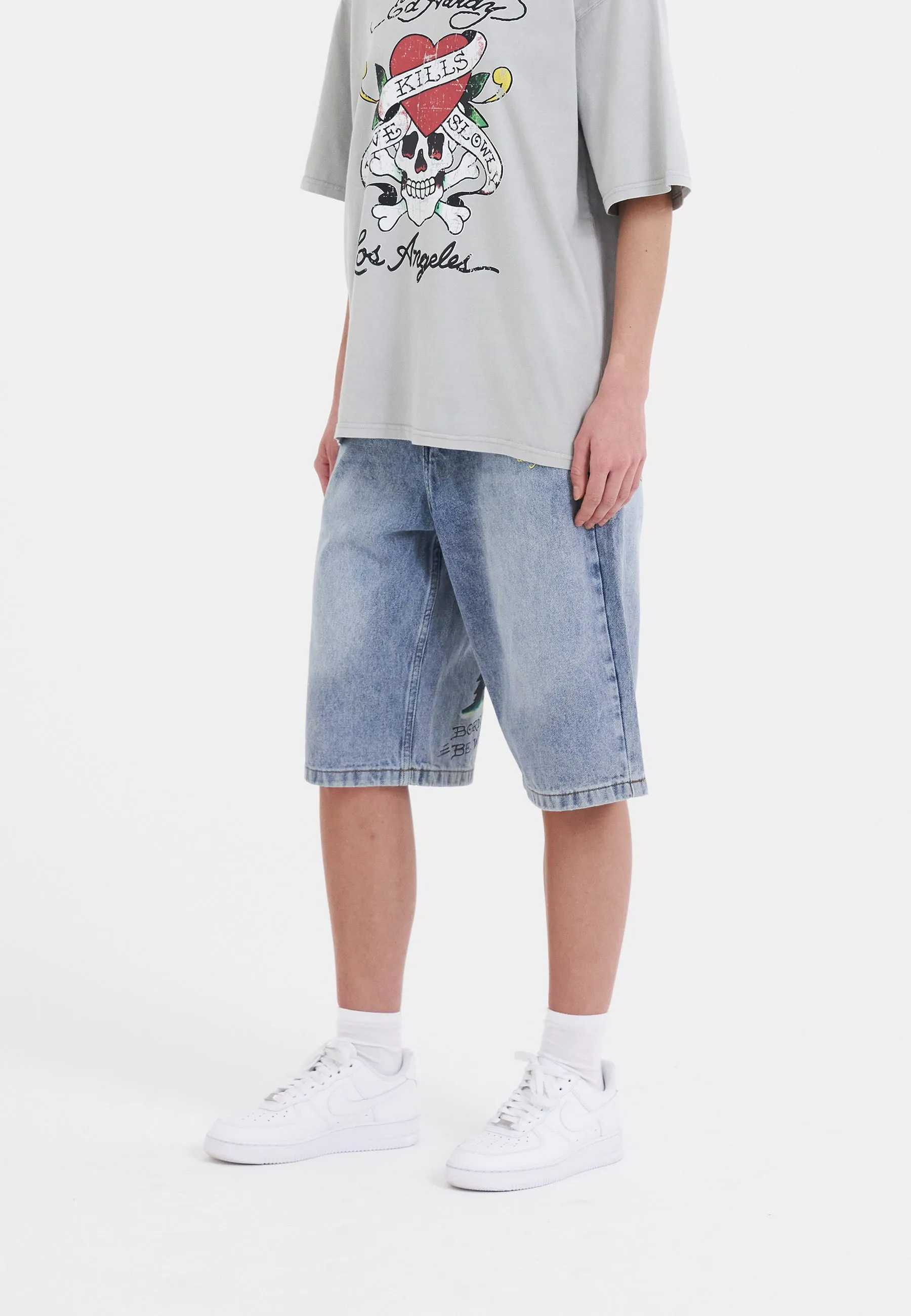 Womens Born Wild Relaxed Denim Jorts Shorts - Bleach