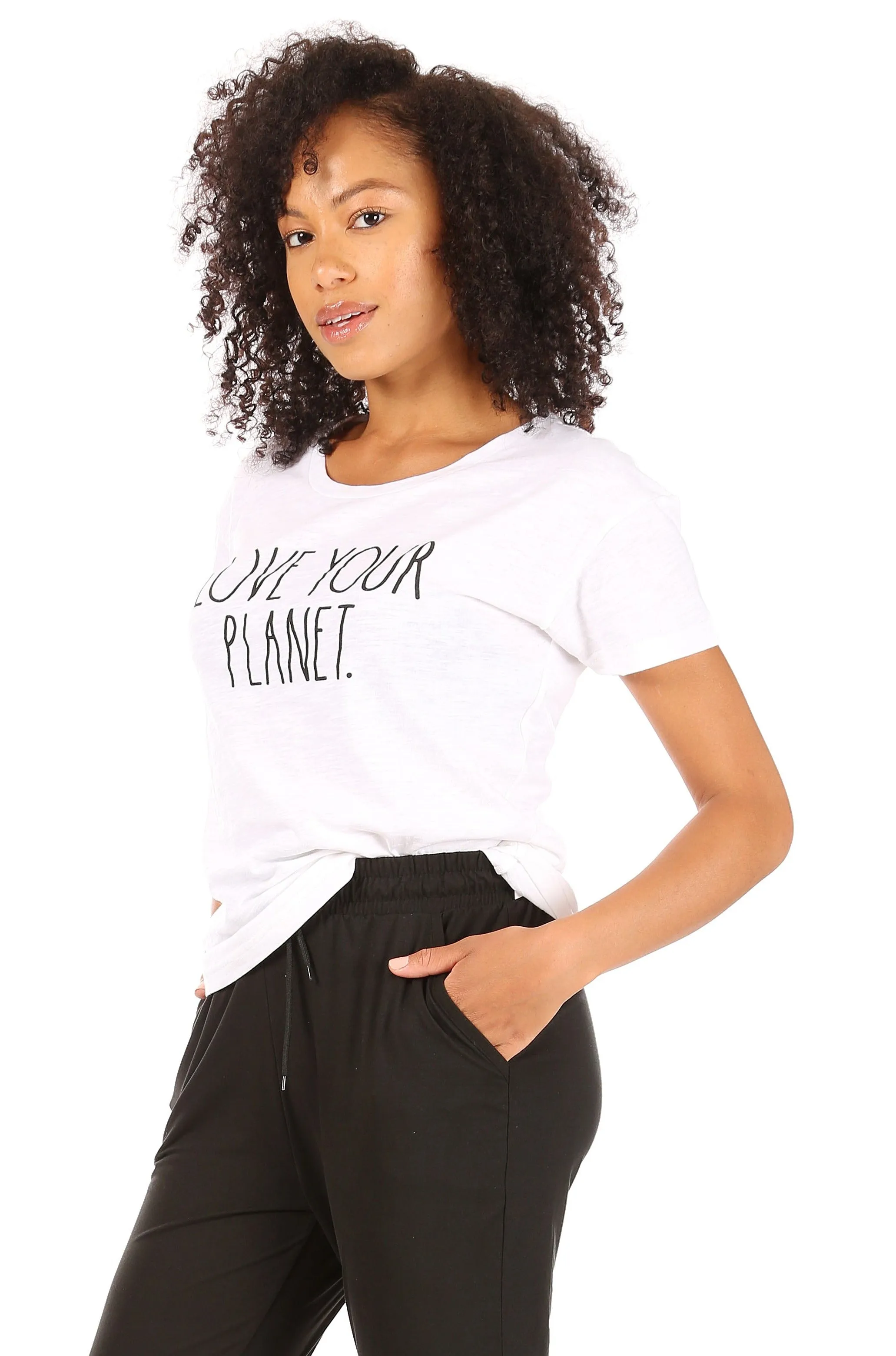 Women's "LOVE YOUR PLANET: Short Sleeve Slub Shirttail Hem T-Shirt