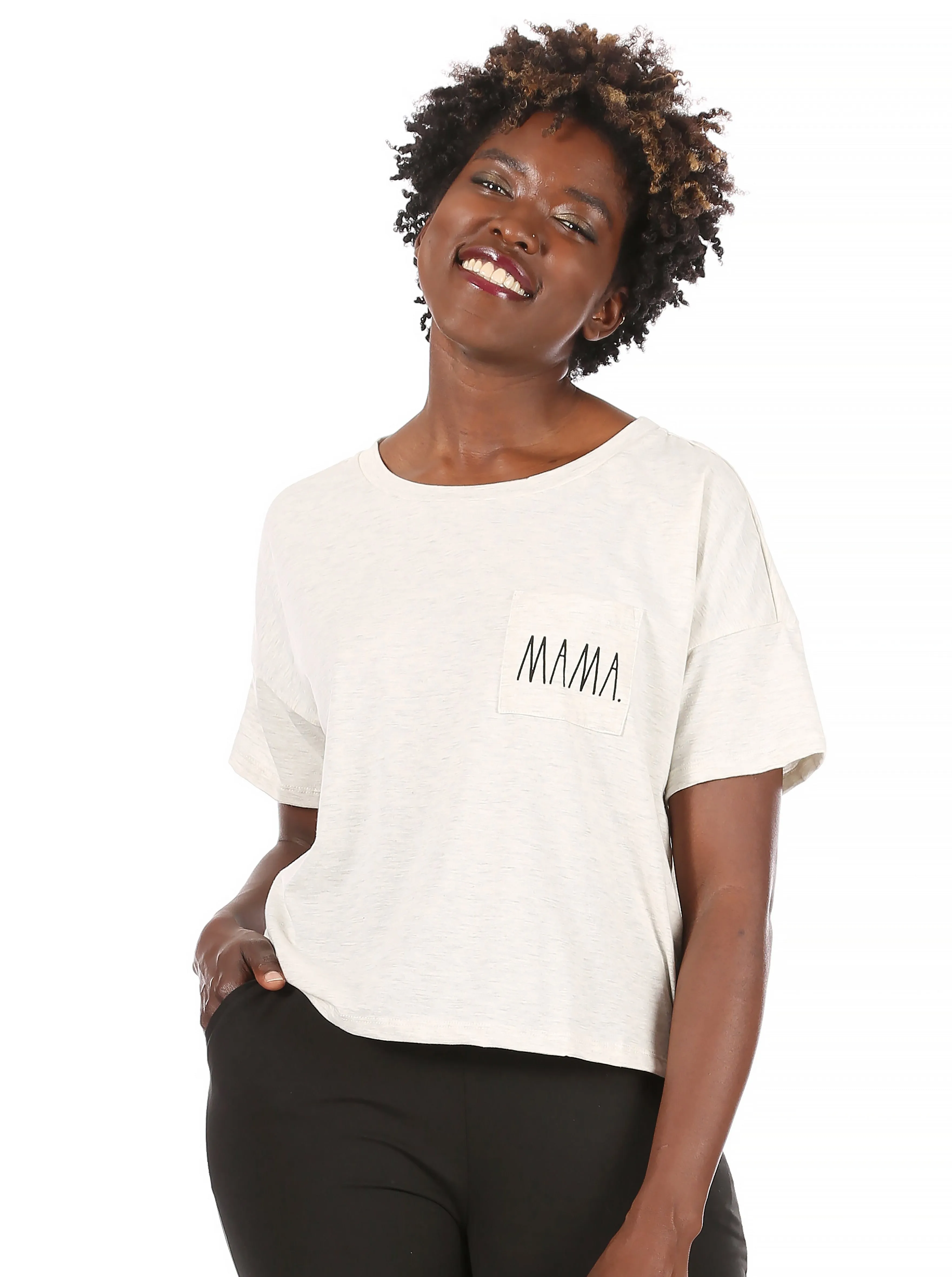 Women's "MAMA" Short Sleeve Boxy T-Shirt with Pocket